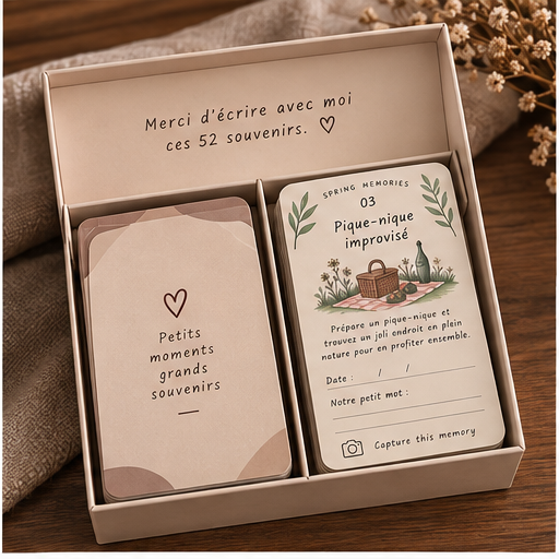 52 Memories - boîte ouverte et cartes